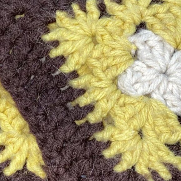 Vintage Handmade Granny Square Quilt Throw Blanket Brown Yellow Crochet Knit 70s - Picture 7 of 8